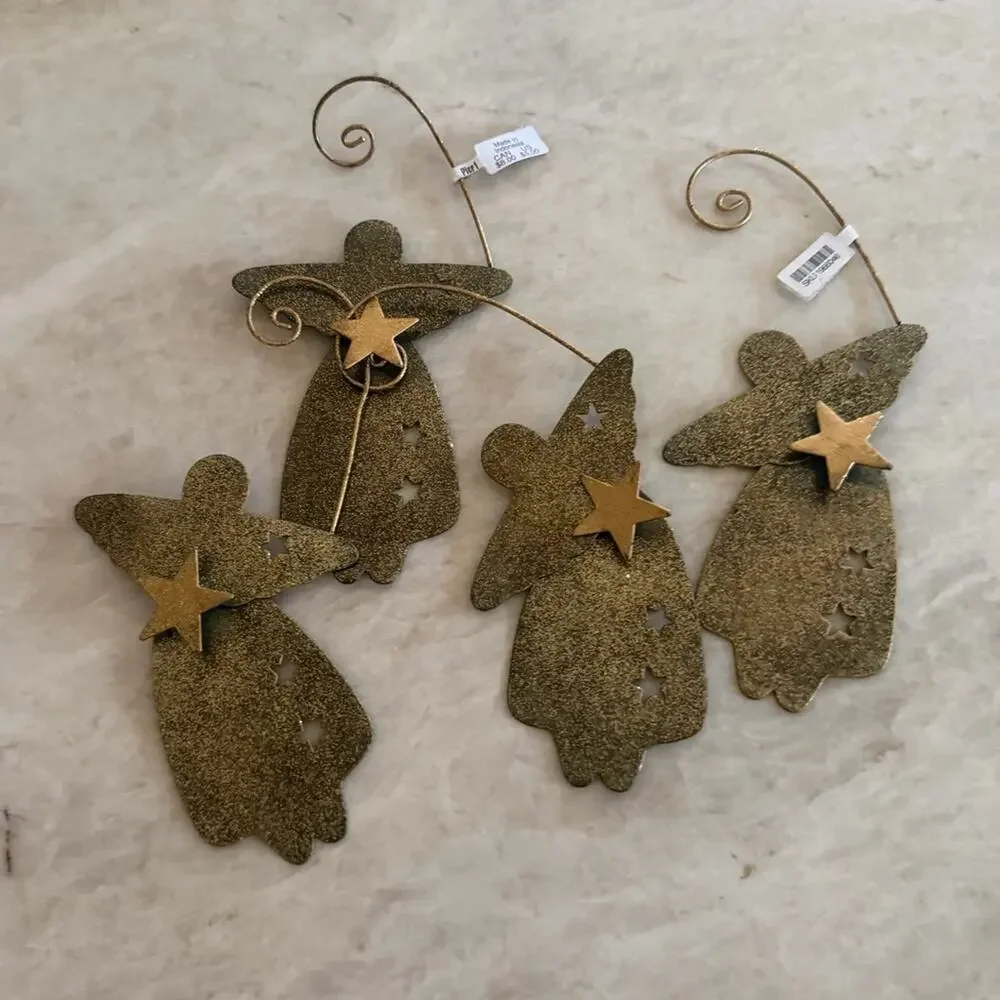Pier 1 Imports Gold Angel holiday christmas Ornaments Set x4